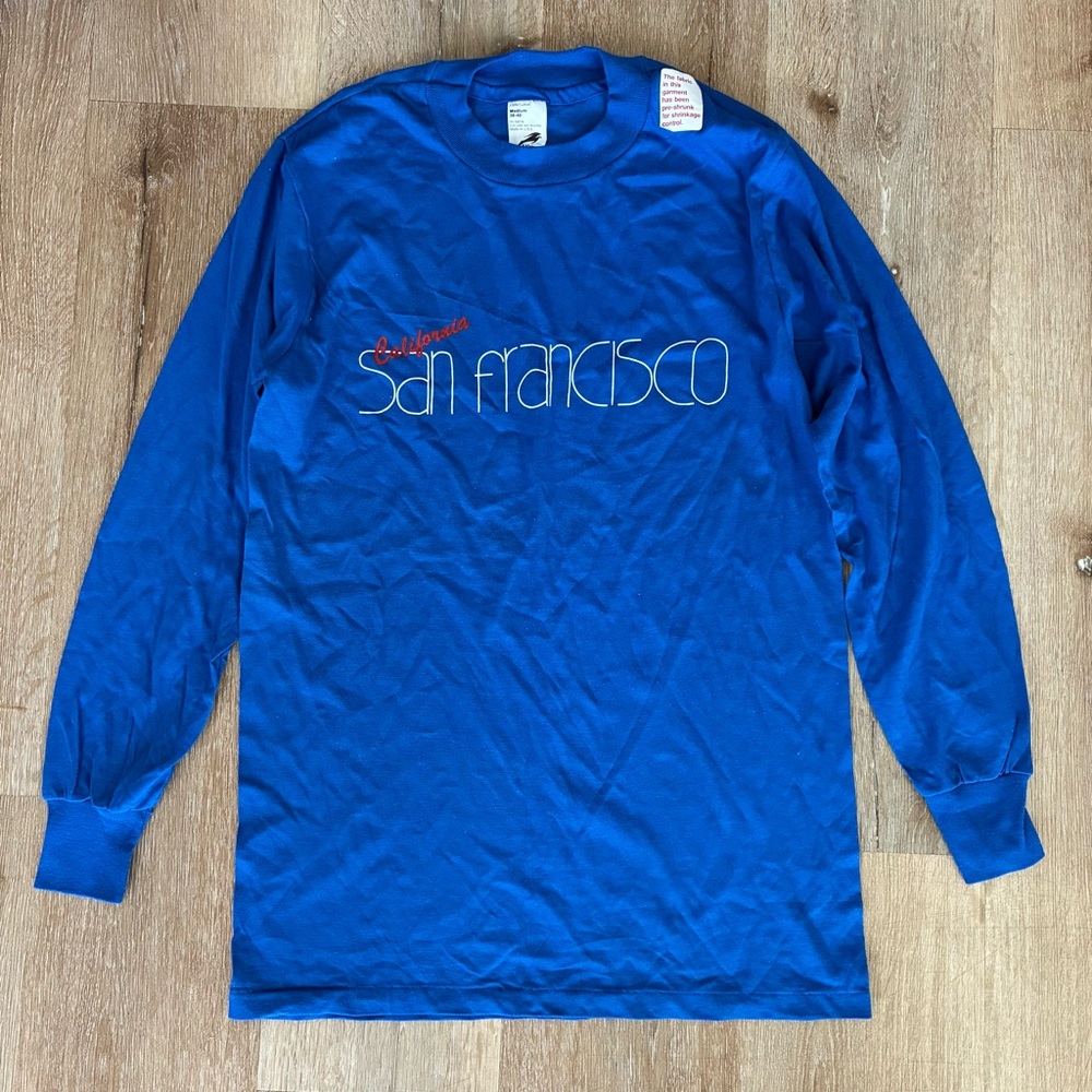 Vintage San Francisco California Long Sleeve Blue T Shirt USA DEADSTOCK Size M